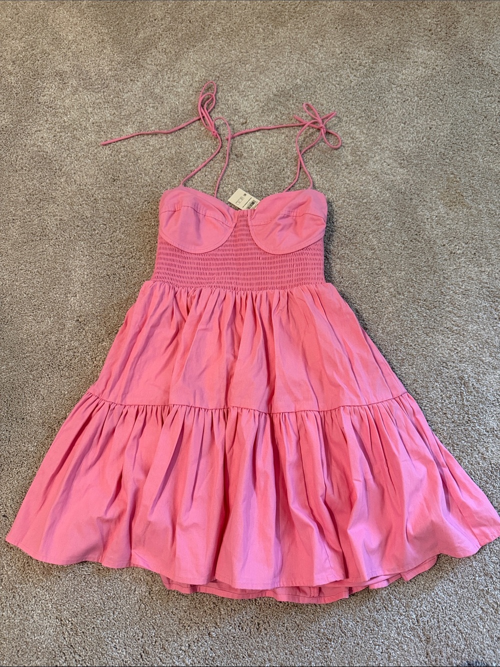 Womens Small Pink Tiered Sundress with Smocked Bodice